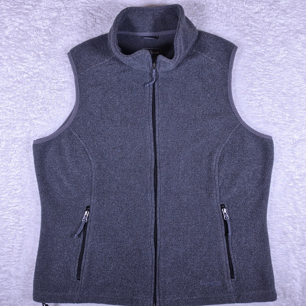 L.L. Bean 284616 Women L REG Gray Full Zip Fleece Vest Adjustable Hem Pockets